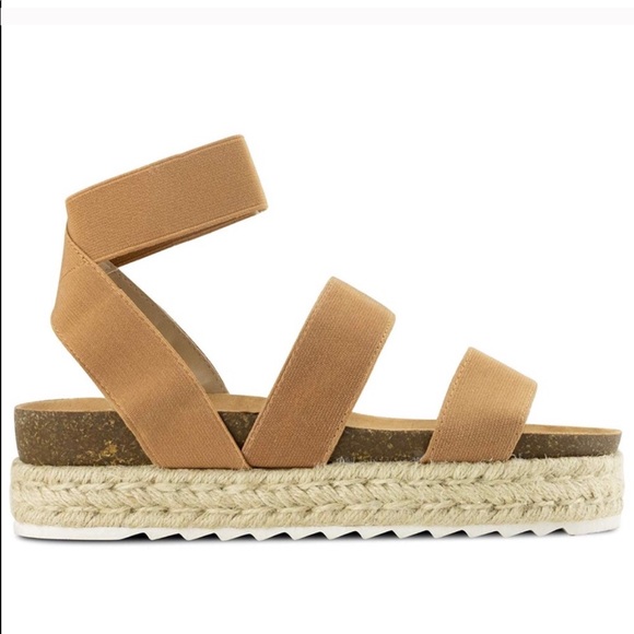 Tan Camel Espadrille Platform Two Strap Sandals - Picture 5 of 9